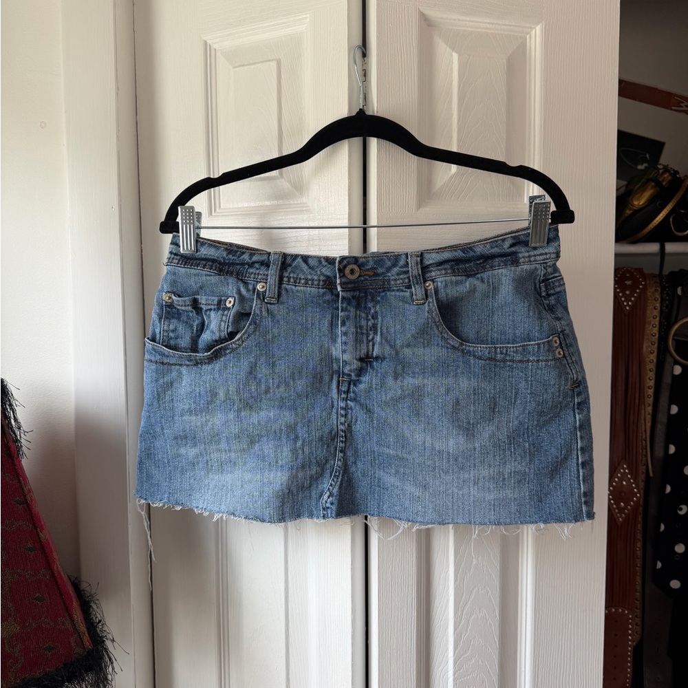 Denim Mini Skirt with Raw Hem